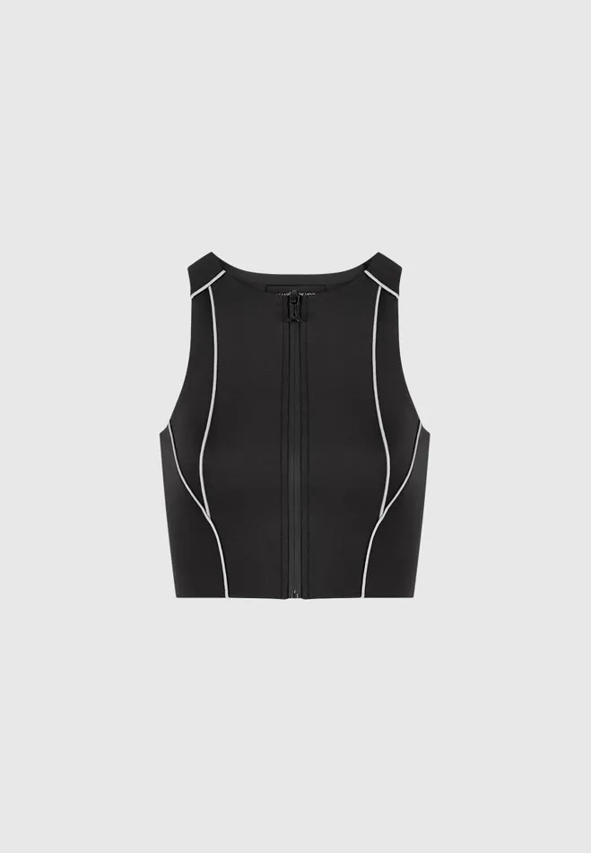Manire De Voir Tops and T Shirts Manire De Voir Woman Reflective Piped Racer Crop Top 8211 Black