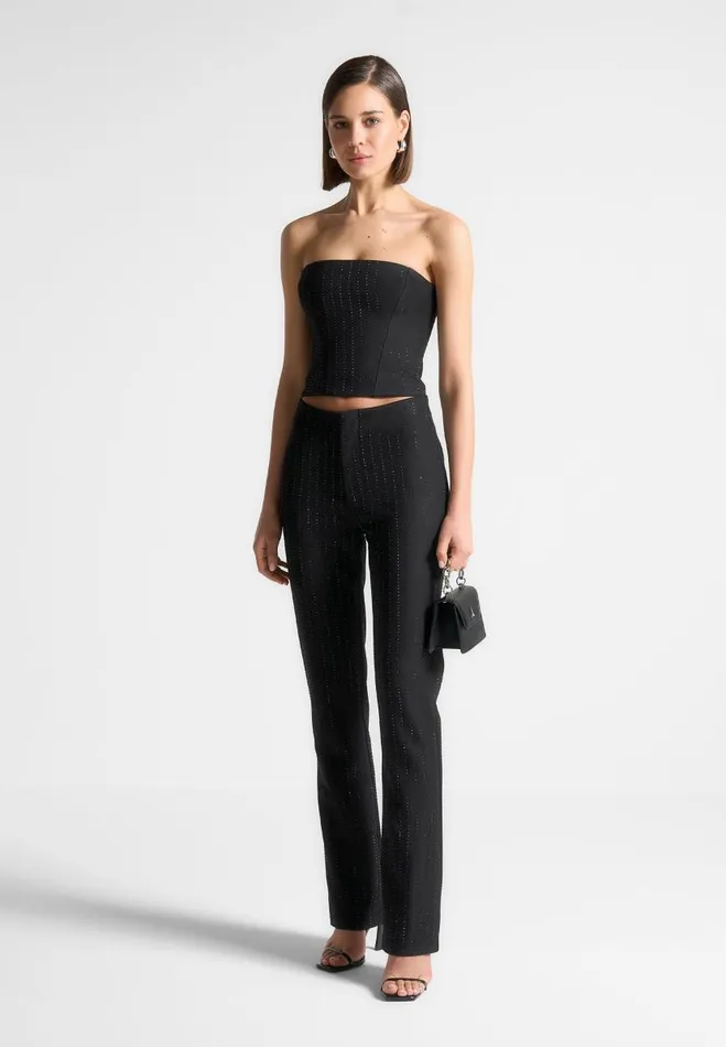 Manire De Voir Tops and T Shirts Manire De Voir Woman Rhinestone Tailored Bandeau Corset Top 8211 Black