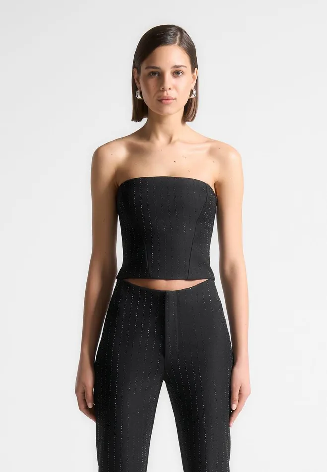 Manire De Voir Tops and T Shirts Manire De Voir Woman Rhinestone Tailored Bandeau Corset Top 8211 Black