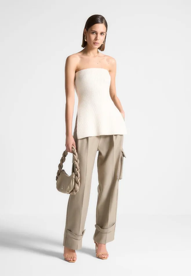Manire De Voir Tops and T Shirts Manire De Voir Woman Rib Knit Longline Bandeau Top 8211 Off White