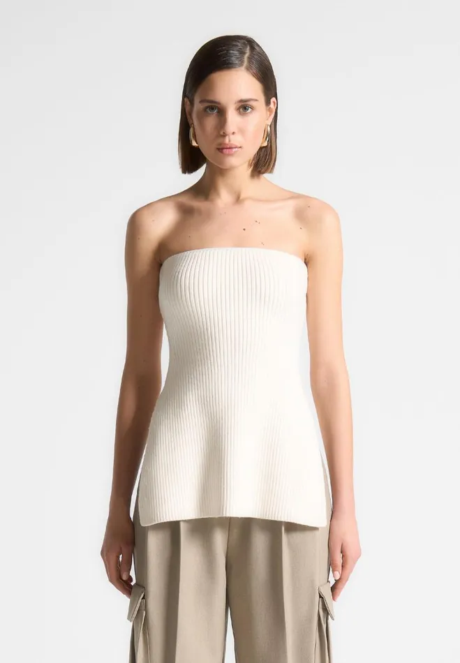 Manire De Voir Tops and T Shirts Manire De Voir Woman Rib Knit Longline Bandeau Top 8211 Off White