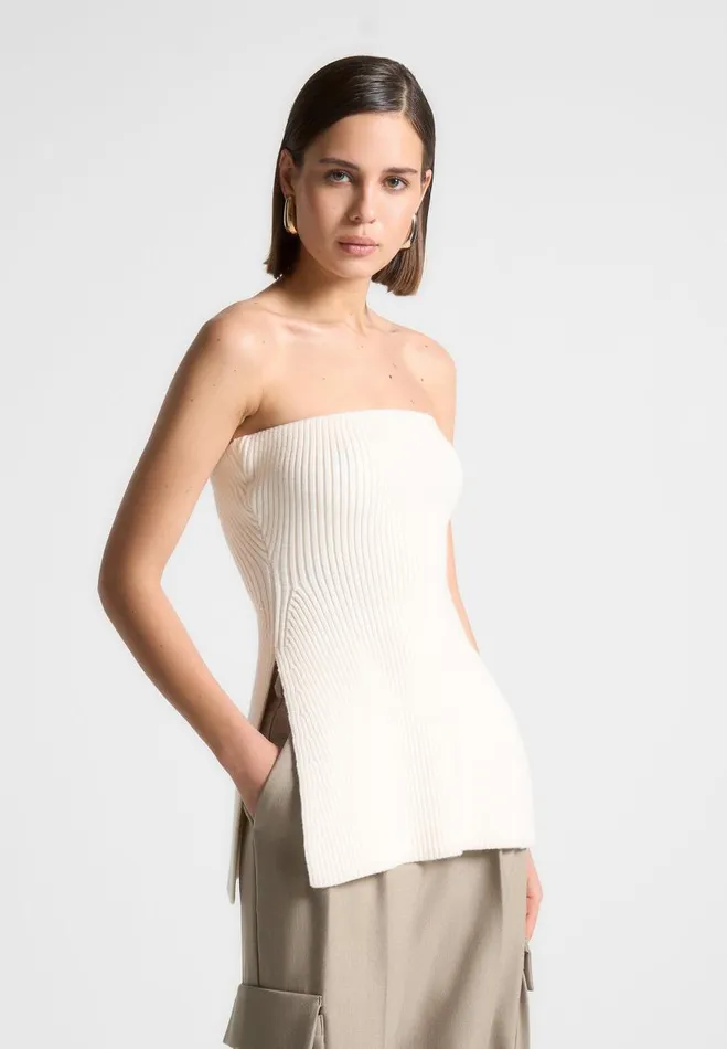Manire De Voir Tops and T Shirts Manire De Voir Woman Rib Knit Longline Bandeau Top 8211 Off White