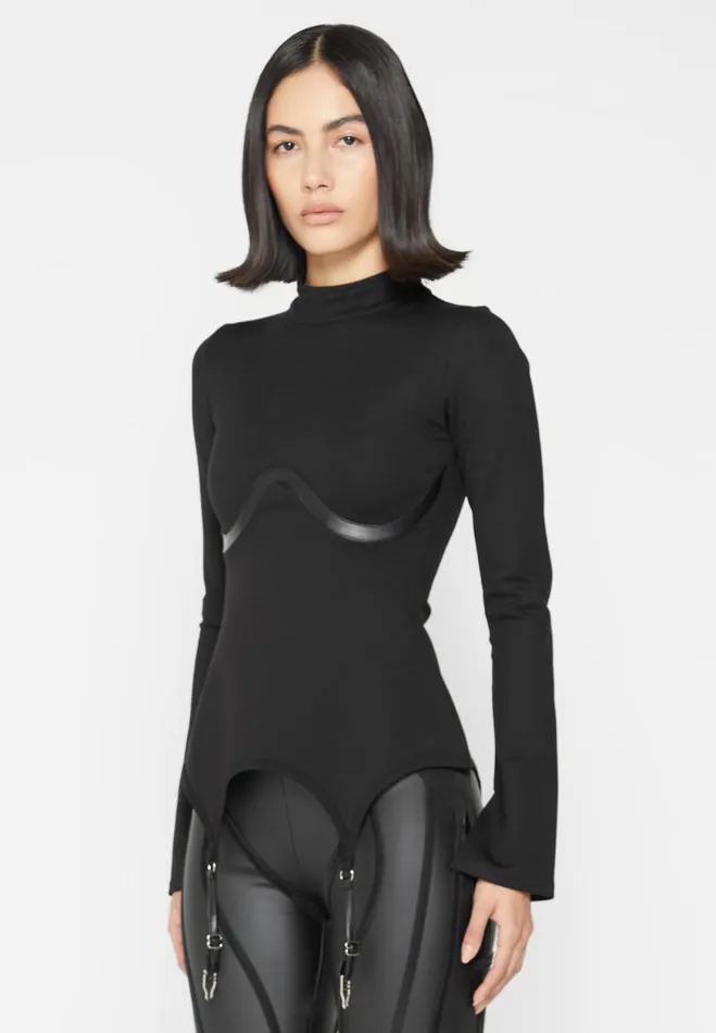 Manire De Voir Tops and T Shirts Manire De Voir Woman Suspender Detail Top 8211 Black