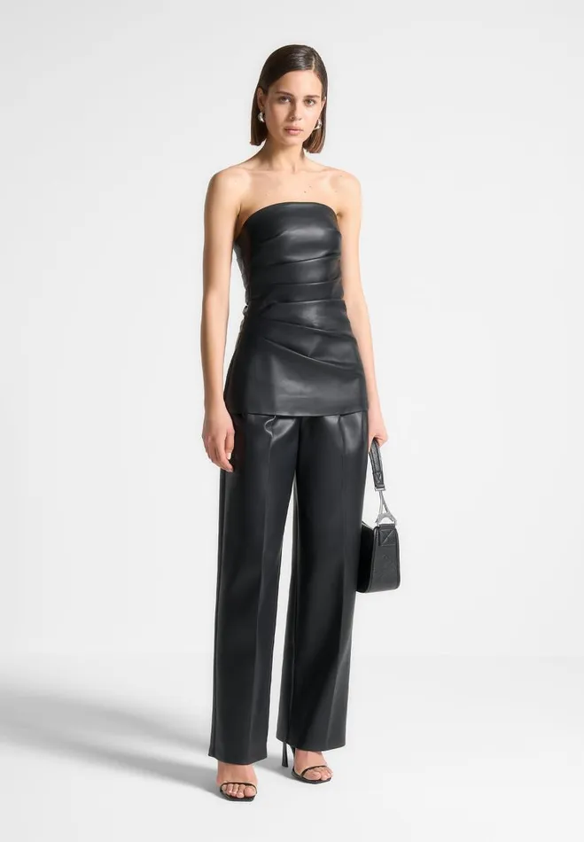Manire De Voir Tops and T Shirts Manire De Voir Woman Vegan Leather Tacked Longline Bandeau Top 8211 Black