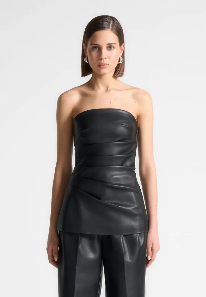 Manire De Voir Tops and T Shirts Manire De Voir Woman Vegan Leather Tacked Longline Bandeau Top 8211 Black