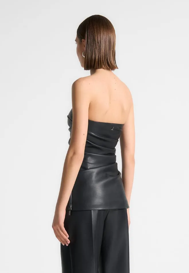 Manire De Voir Tops and T Shirts Manire De Voir Woman Vegan Leather Tacked Longline Bandeau Top 8211 Black