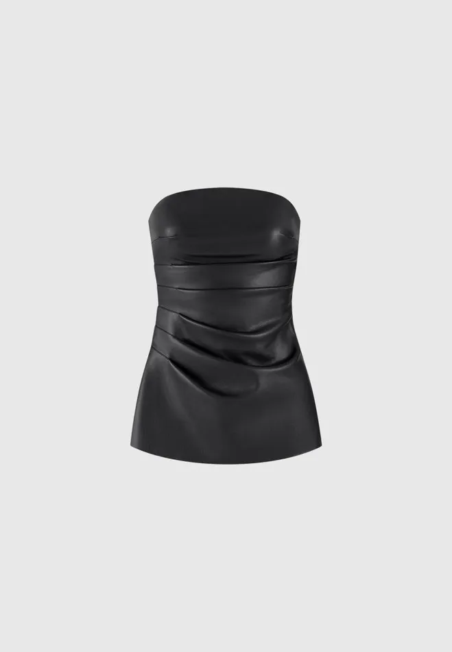 Manire De Voir Tops and T Shirts Manire De Voir Woman Vegan Leather Tacked Longline Bandeau Top 8211 Black
