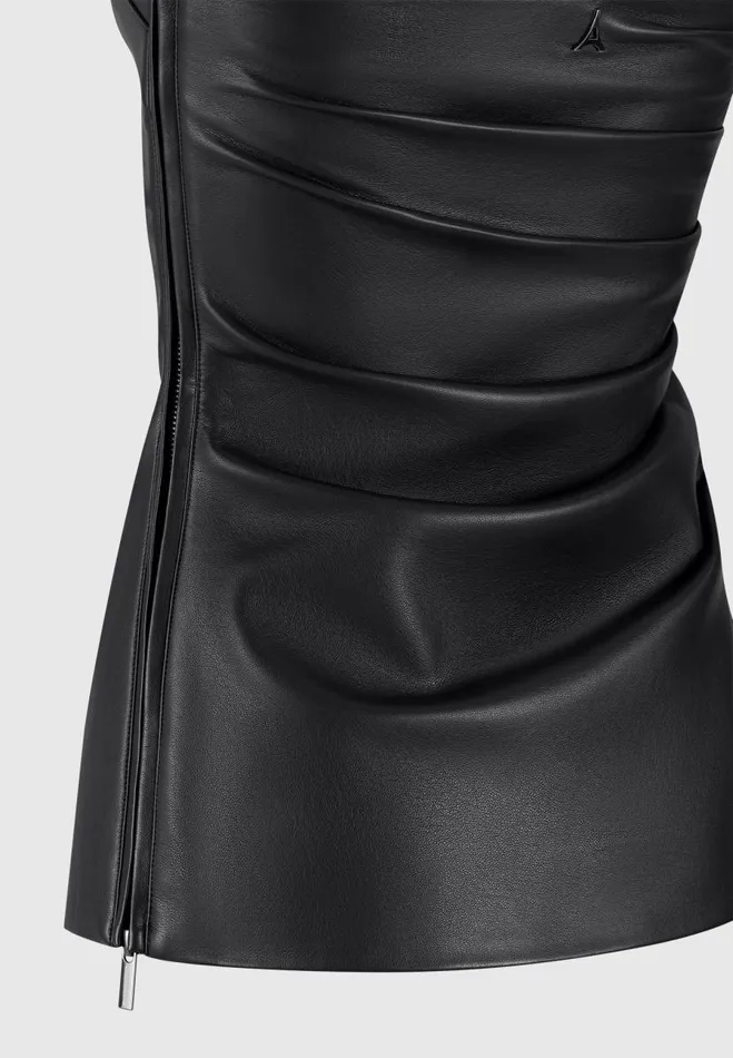 Manire De Voir Tops and T Shirts Manire De Voir Woman Vegan Leather Tacked Longline Bandeau Top 8211 Black