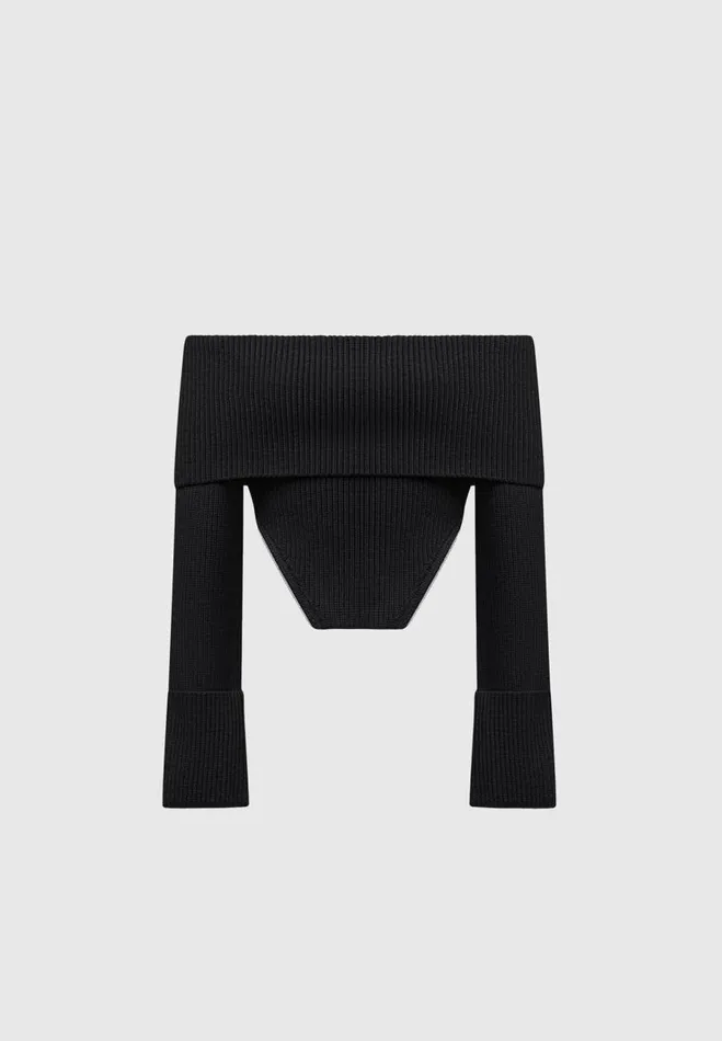 Manire De Voir Tops and T Shirts Manire De Voir Woman Zip Detail Knit Bandeau Top 8211 Black
