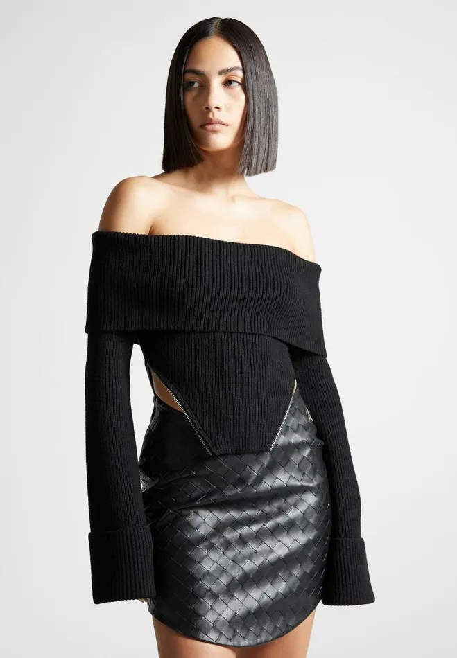 Manire De Voir Tops and T Shirts Manire De Voir Woman Zip Detail Knit Bandeau Top 8211 Black