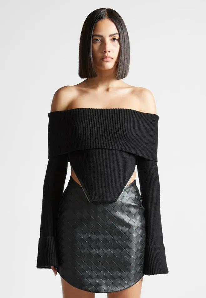 Manire De Voir Tops and T Shirts Manire De Voir Woman Zip Detail Knit Bandeau Top 8211 Black