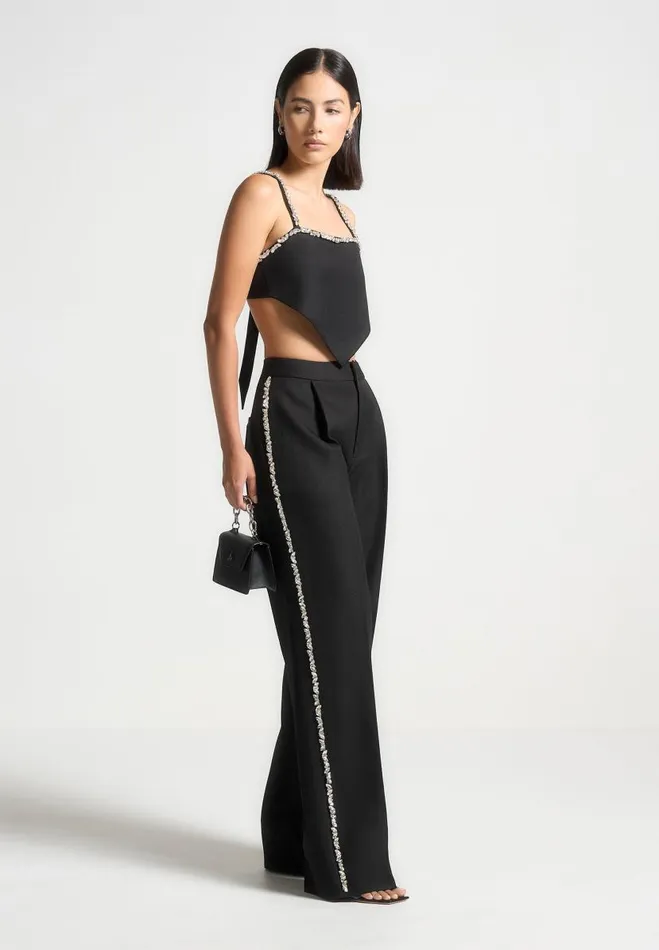 Manire De Voir Trousers Manire De Voir Woman Embellished Tailored Trousers 8211 Black Manire De Voir Trousers Manire De Voir Woman Embellished Tailored Trousers 8211 Black