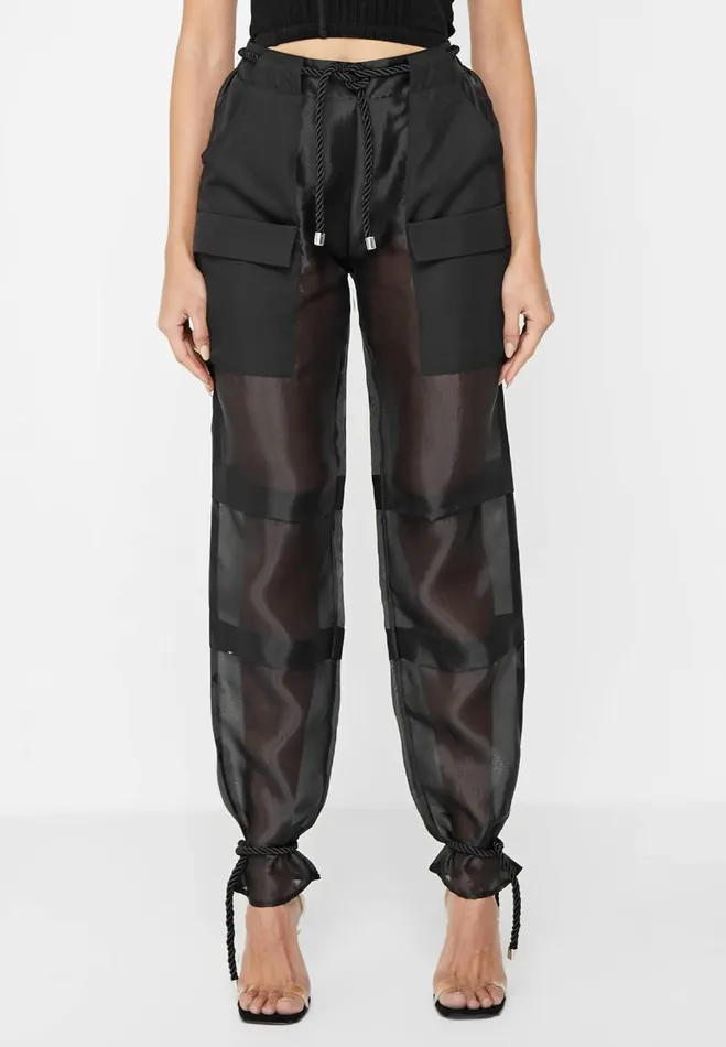 Manire De Voir Trousers Manire De Voir Woman Organza Cargo Trousers 8211 Black Manire De Voir Trousers Manire De Voir Woman Organza Cargo Trousers 8211 Black