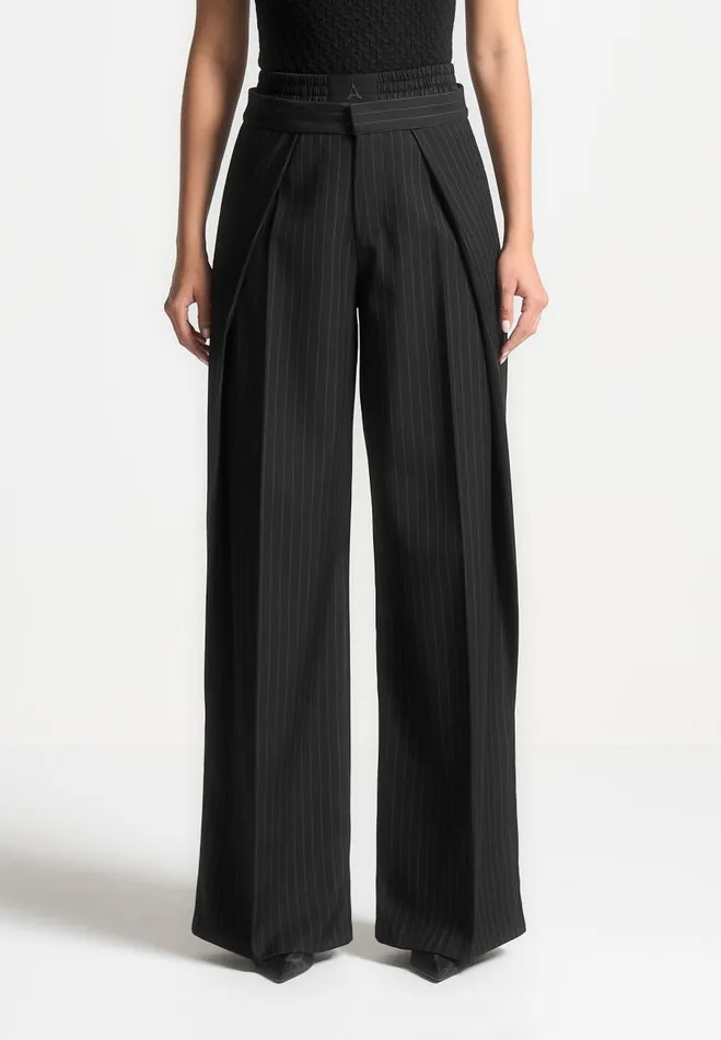 Manire De Voir Trousers Manire De Voir Woman Satin Waistband Pinstripe Trousers 8211 Black Manire De Voir Trousers Manire De Voir Woman Satin Waistband Pinstripe Trousers 8211 Black