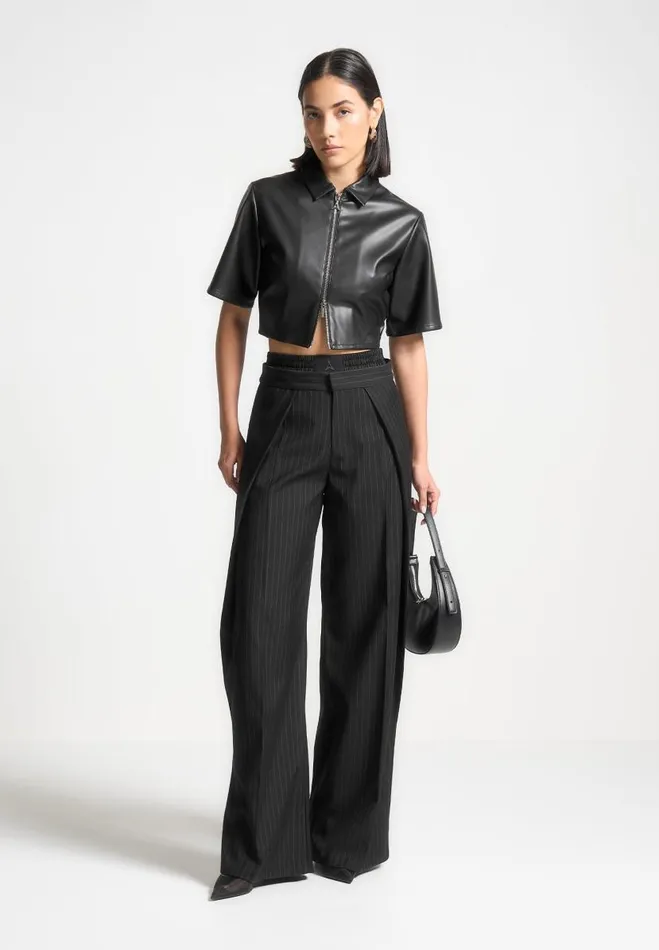 Manire De Voir Trousers Manire De Voir Woman Satin Waistband Pinstripe Trousers 8211 Black