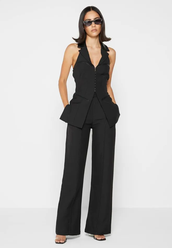 Manire De Voir Trousers Manire De Voir Woman Trousers With Vegan Leather Pintuck 8211 Black