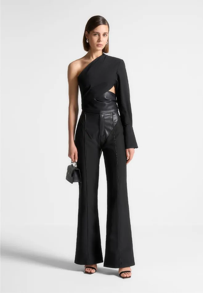 Manire De Voir Trousers Manire De Voir Woman Vegan Leather and Woven Trousers 8211 Black Manire De Voir Trousers Manire De Voir Woman Vegan Leather and Woven Trousers 8211 Black