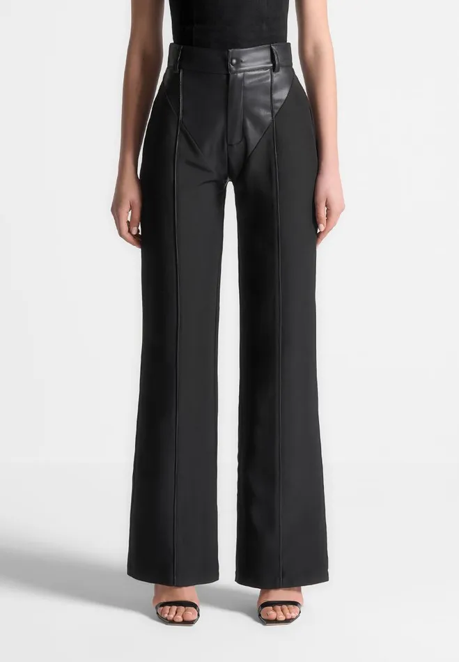 Manire De Voir Trousers Manire De Voir Woman Vegan Leather and Woven Trousers 8211 Black