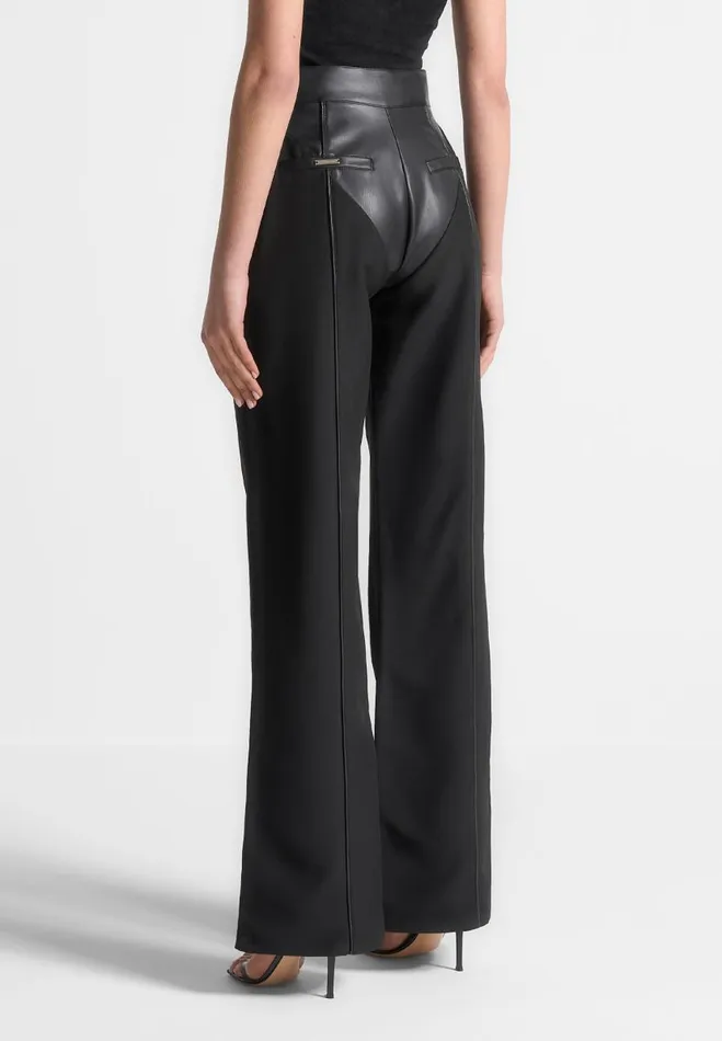 Manire De Voir Trousers Manire De Voir Woman Vegan Leather and Woven Trousers 8211 Black