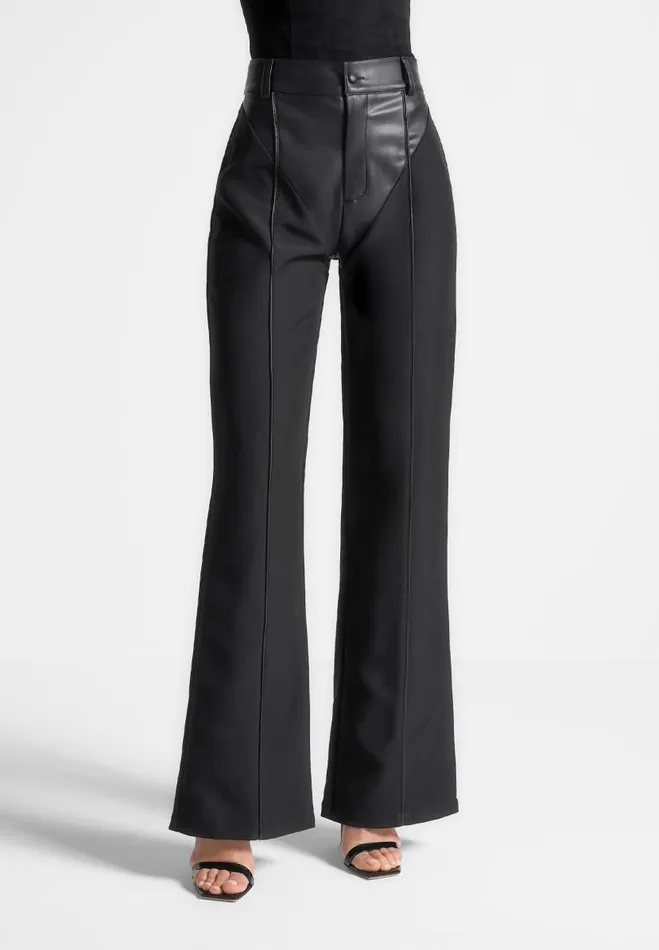 Manire De Voir Trousers Manire De Voir Woman Vegan Leather and Woven Trousers 8211 Black