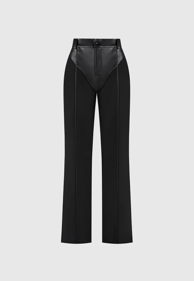 Manire De Voir Trousers Manire De Voir Woman Vegan Leather and Woven Trousers 8211 Black