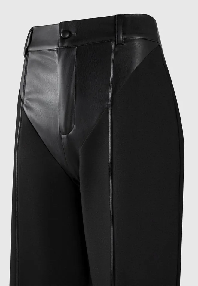 Manire De Voir Trousers Manire De Voir Woman Vegan Leather and Woven Trousers 8211 Black