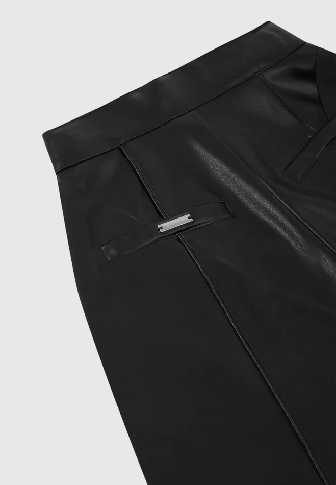 Manire De Voir Trousers Manire De Voir Woman Vegan Leather and Woven Trousers 8211 Black