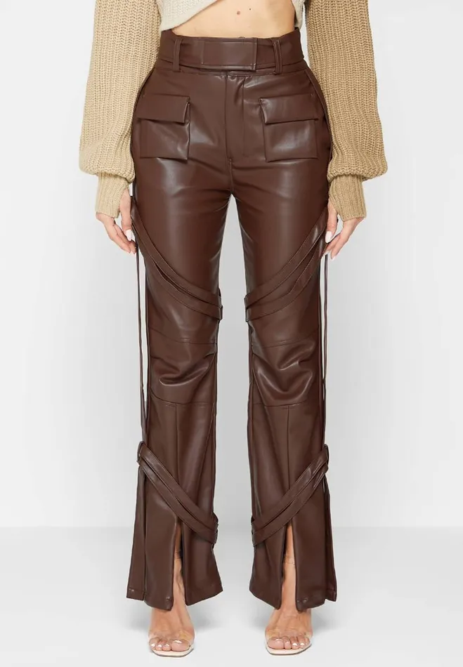 Manire De Voir Trousers Manire De Voir Woman Vegan Leather Carpenter Cargo Trousers 8211 Brown Manire De Voir Trousers Manire De Voir Woman Vegan Leather Carpenter Cargo Trousers 8211 Brown
