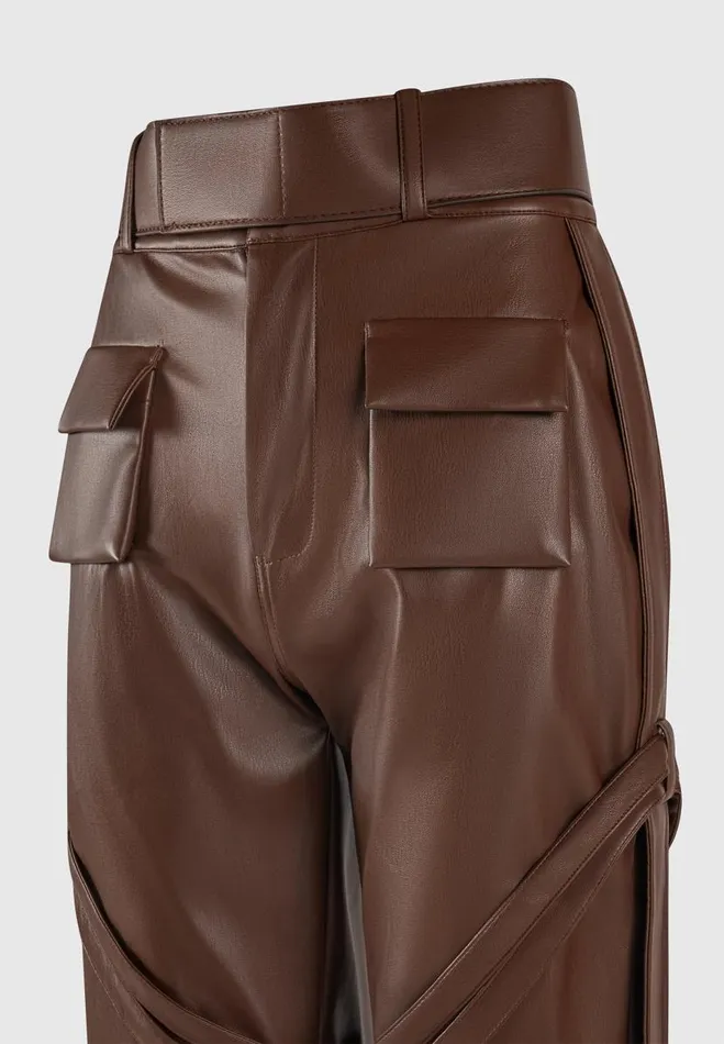 Manire De Voir Trousers Manire De Voir Woman Vegan Leather Carpenter Cargo Trousers 8211 Brown