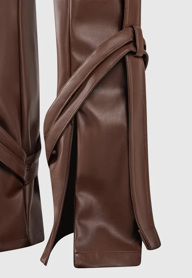 Manire De Voir Trousers Manire De Voir Woman Vegan Leather Carpenter Cargo Trousers 8211 Brown