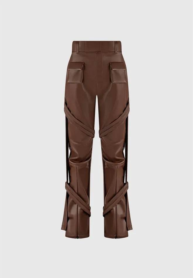 Manire De Voir Trousers Manire De Voir Woman Vegan Leather Carpenter Cargo Trousers 8211 Brown