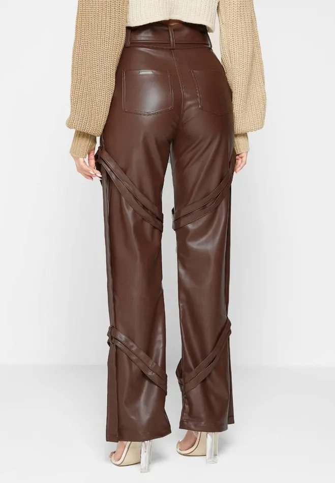 Manire De Voir Trousers Manire De Voir Woman Vegan Leather Carpenter Cargo Trousers 8211 Brown