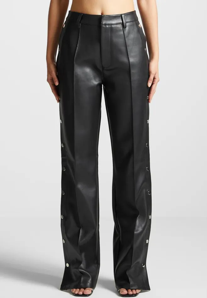 Manire De Voir Trousers Manire De Voir Woman Vegan Leather Pintuck Popper Trousers 8211 Black Manire De Voir Trousers Manire De Voir Woman Vegan Leather Pintuck Popper Trousers 8211 Black
