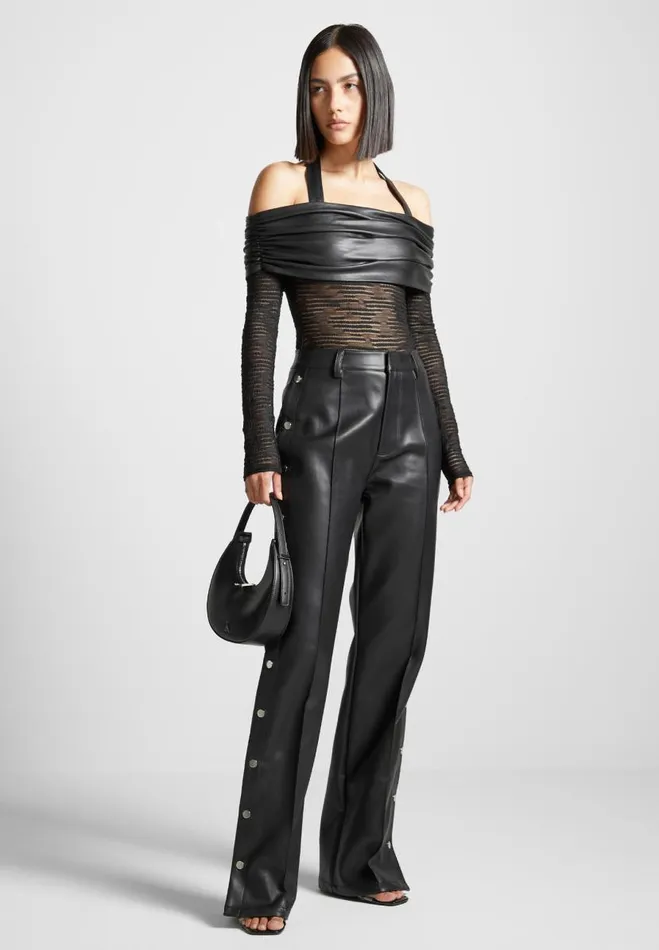 Manire De Voir Trousers Manire De Voir Woman Vegan Leather Pintuck Popper Trousers 8211 Black