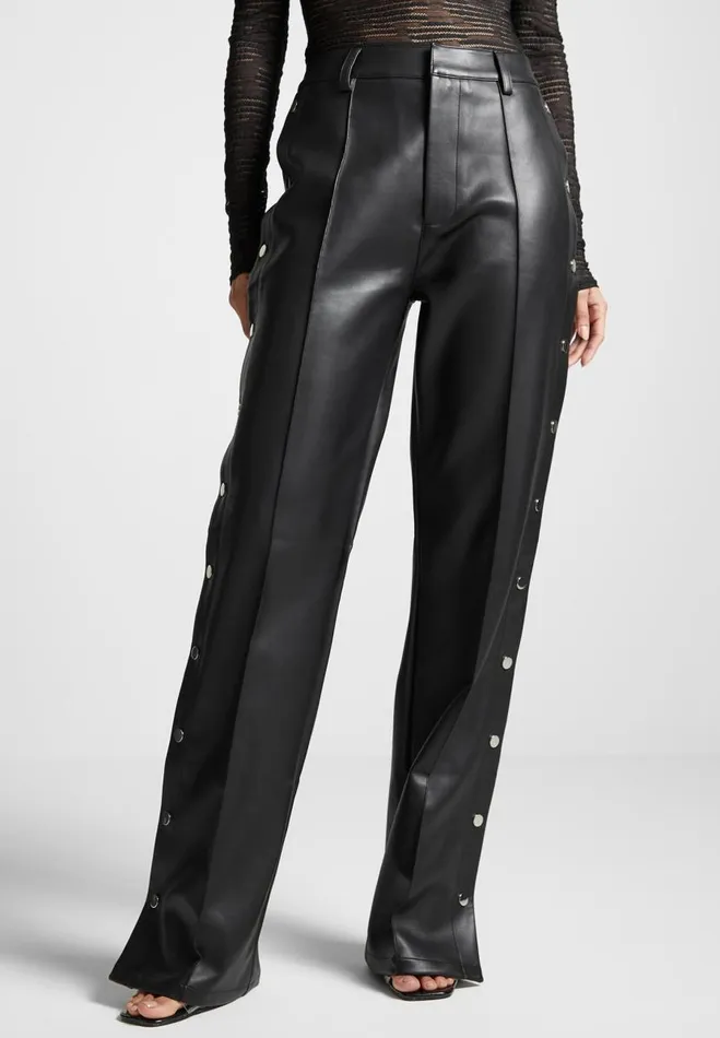 Manire De Voir Trousers Manire De Voir Woman Vegan Leather Pintuck Popper Trousers 8211 Black