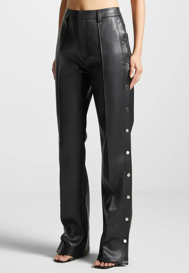 Manire De Voir Trousers Manire De Voir Woman Vegan Leather Pintuck Popper Trousers 8211 Black