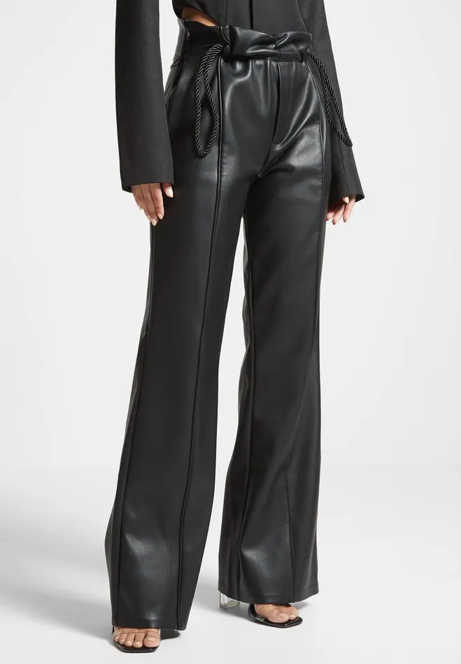Manire De Voir Trousers Manire De Voir Woman Vegan Leather Rope Tie Trousers 8211 Black Manire De Voir Trousers Manire De Voir Woman Vegan Leather Rope Tie Trousers 8211 Black