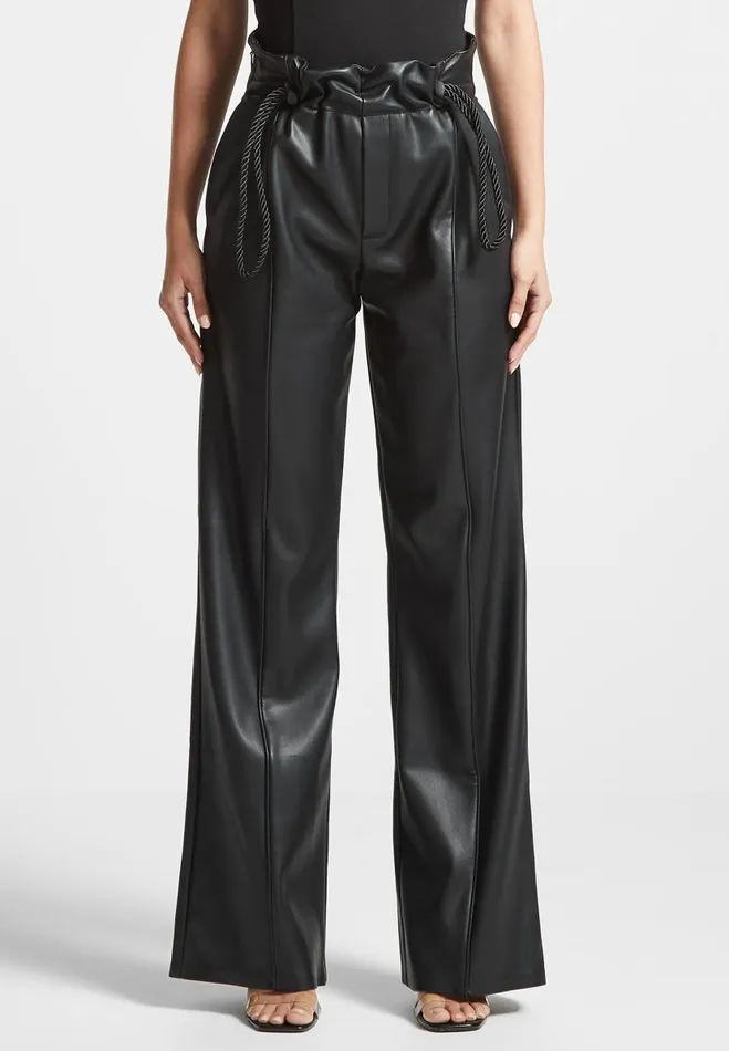 Manire De Voir Trousers Manire De Voir Woman Vegan Leather Rope Tie Trousers 8211 Black