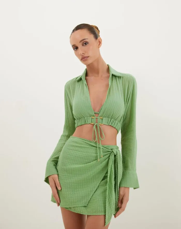 Matching Sets Women ViX Paula Hermanny Alexia Detail Blouse 8211 Aloe