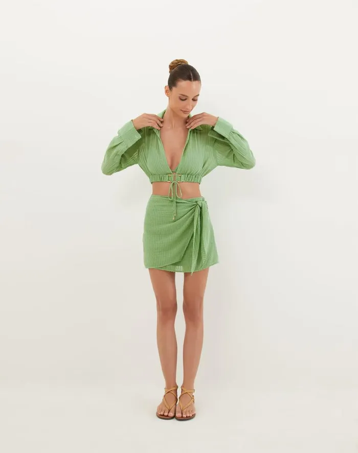 Matching Sets Women ViX Paula Hermanny Alexia Detail Blouse 8211 Aloe