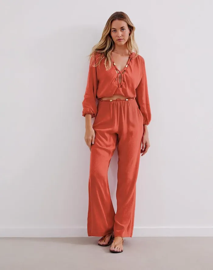 Matching Sets Women ViX Paula Hermanny Ino Long Sleeve Blouse 8211 Brick