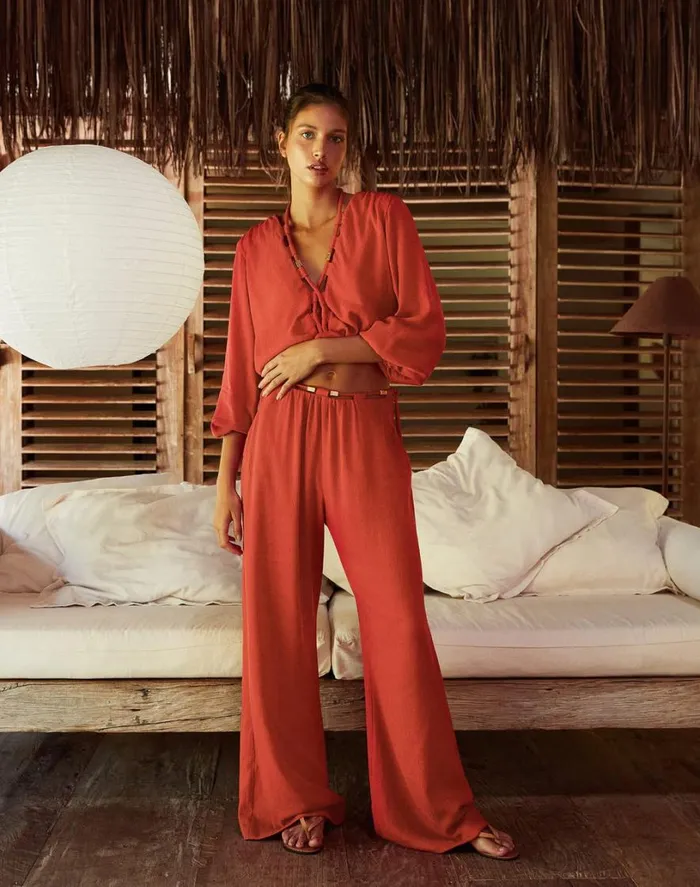 Matching Sets Women ViX Paula Hermanny Ino Long Sleeve Blouse 8211 Brick