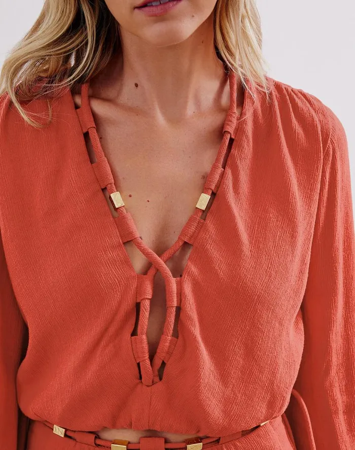 Matching Sets Women ViX Paula Hermanny Ino Long Sleeve Blouse 8211 Brick