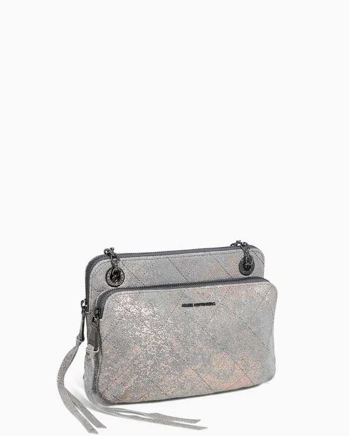 Maven Quilted Double Crossbody Rose Gold Distressed Denim Women Aimee Kestenberg Crossbody Bags