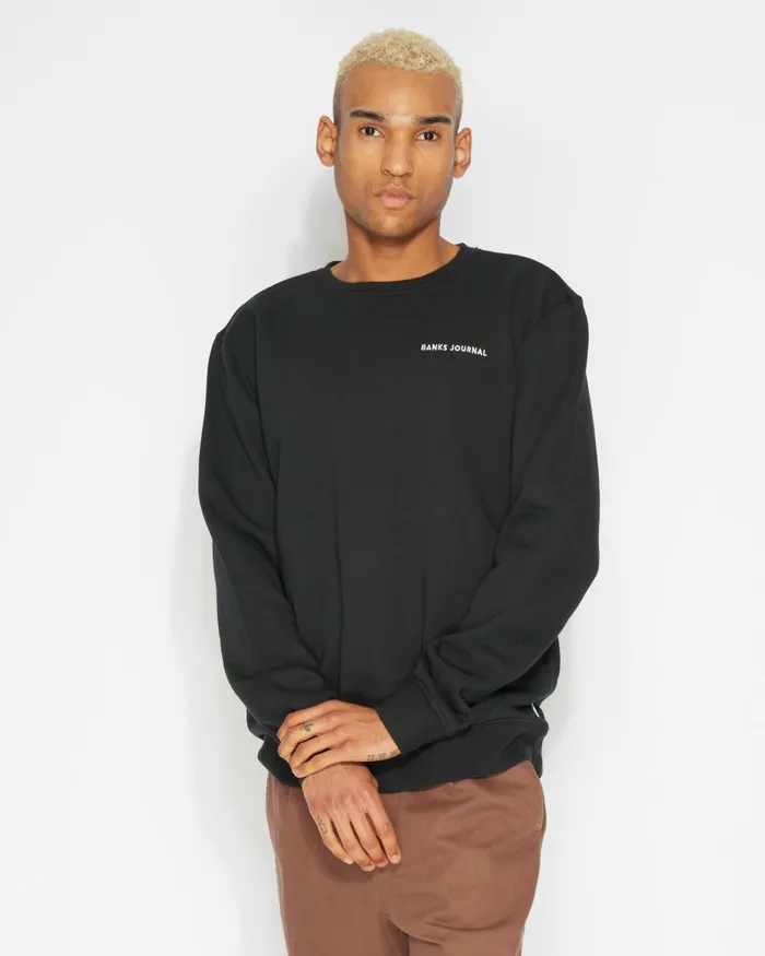 Men Banks Journal Fleeces and Knitwear Label Crew Standard Fleece Black Men Banks Journal Fleeces and Knitwear Label Crew Standard Fleece Black