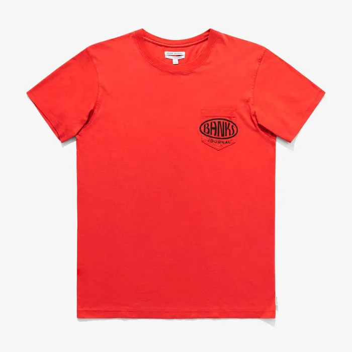 Men Banks Journal TShirts Au Revoir Faded Tee Shirt Vintage Red