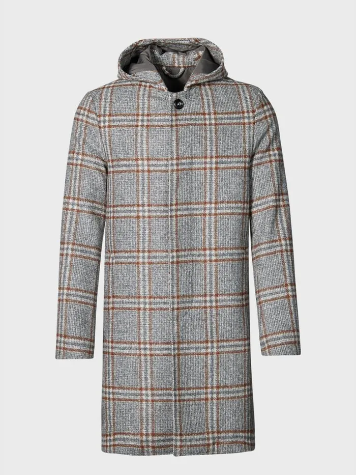 Outerwear Mens Paul Stuart Hooded Plaid Coat Grey