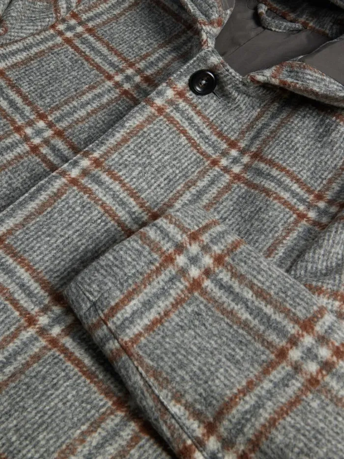 Outerwear Mens Paul Stuart Hooded Plaid Coat Grey