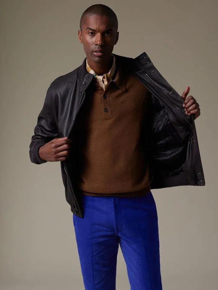 Outerwear Mens Paul Stuart Leather Bomber Jacket Brown