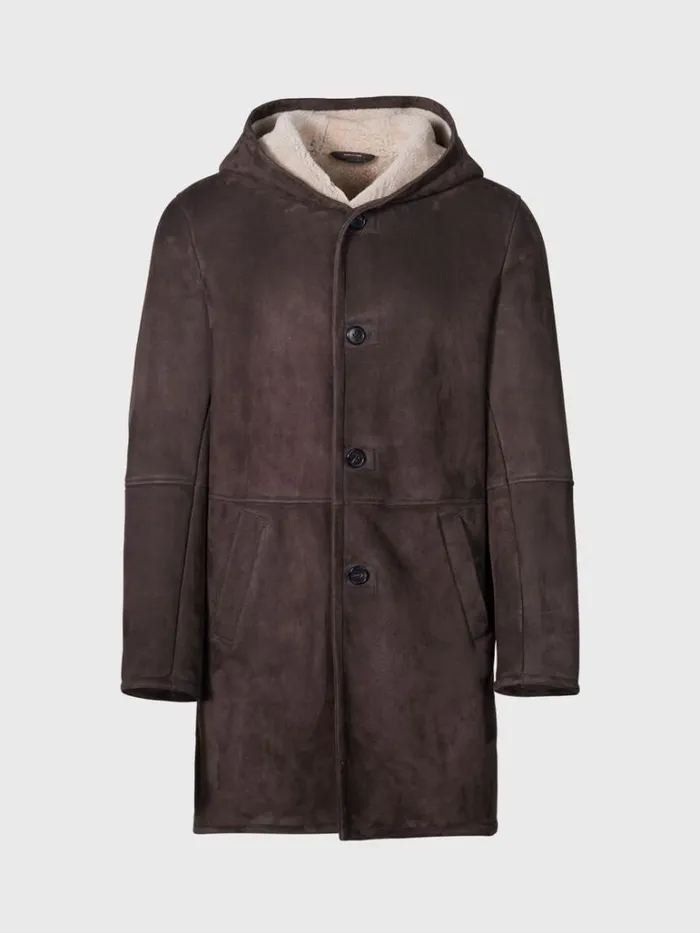 Outerwear Mens Paul Stuart Long Shearling Coat Chocolate